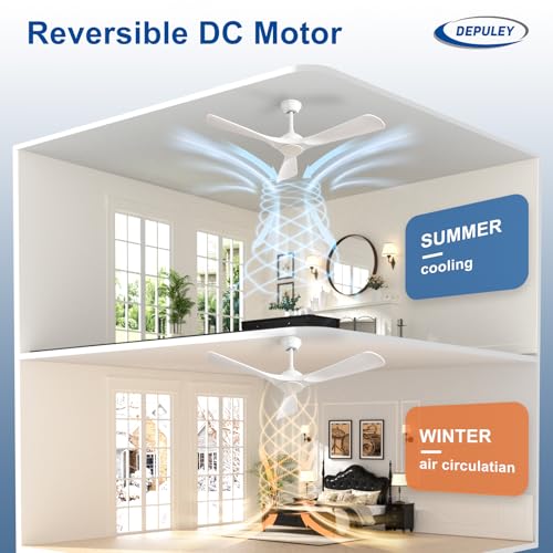 Image of Depuley Ceiling Fan Without Light: 52 Inch 3 Blade Outdoor Fans for Patios - White Ceiling Fan No Light Indoor Remote Control Ultra Quiet DC Motor Reversible 6 Speed Timer