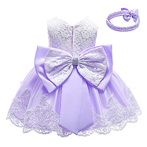 Image of KISSOURBABY Toddler Baby Girls Embroideries Baptism Dresses Christening Special Occasions Gown for Baby Girl with Headwear