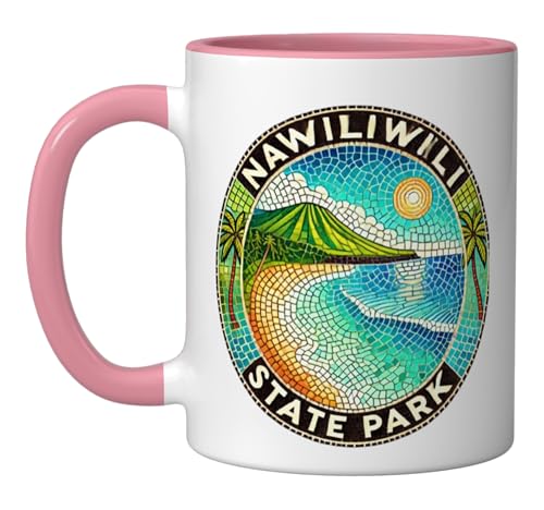 Nawiliwili Harbor Kauai cruise Port Ceramic Mug, Pink/White
