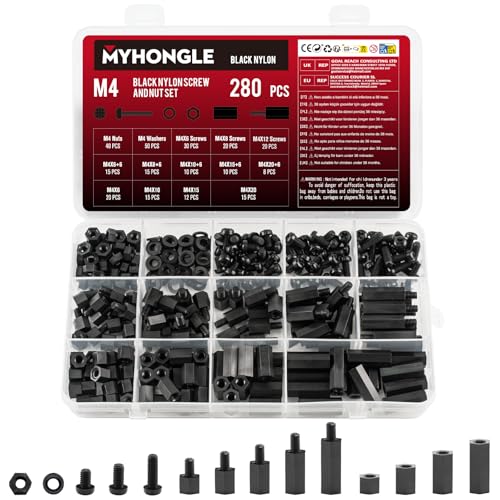 Image of 280 Pcs M4 Screws Set, Standoff Screws Nylon Spacers, Motherboard Standoffs, Male Female Nylon Hex Bolts, Threaded Pillars PCB Pillar Standoff Spacers for PCB Board Motherboard(Black)