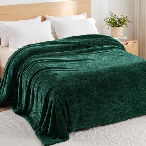 Exclusivo Mezcla Fuzzy Plush Fleece Bed Blanket Queen Size, Forest Green