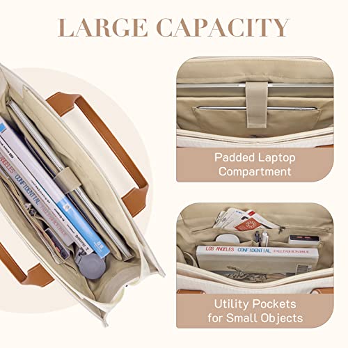 Missnine Tote Bag Canvas Laptop Bag 15.6 Inch Briefcase For Women Large Capacity Handbag For Office, College, Travel (Brown+Beige) #TOP2