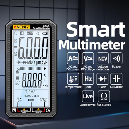 Image of Digital Multimeter 6000 Counts Auto Ranging Voltmeter with LCD,Measures Ac /DC Current,Voltage,Resistance Temperature, for Electricians,DIY (620A Black)