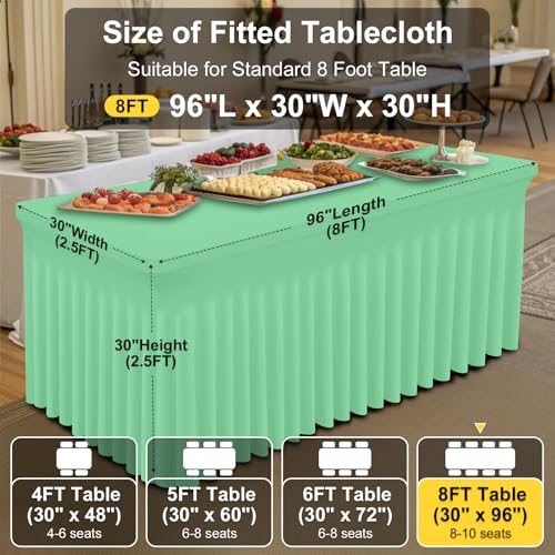 Image of Smiry Spandex Elastic Fitted Table Cloth Skirt for 8FT Rectangle Table | Stretch Washable Table Cloth, Banquet Table Cover for Wedding, Party, Indoor & Trade Shows, (Bright Green, 96Lx30Wx30H)