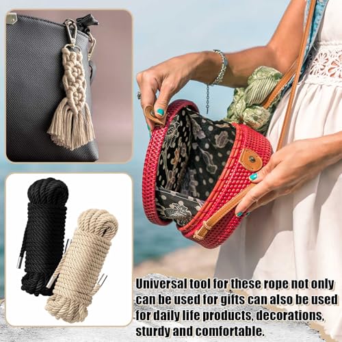 Image of Tisancy 4 Pcs Multifunctional Craft Cord Kit with 2 Soft Silk Macrame Cords and 2 Adjustable Nylon Bracelets, 32.81 ft Twisted Trim Cord for DIY Crafts and Home Decoration(Black, Beige)