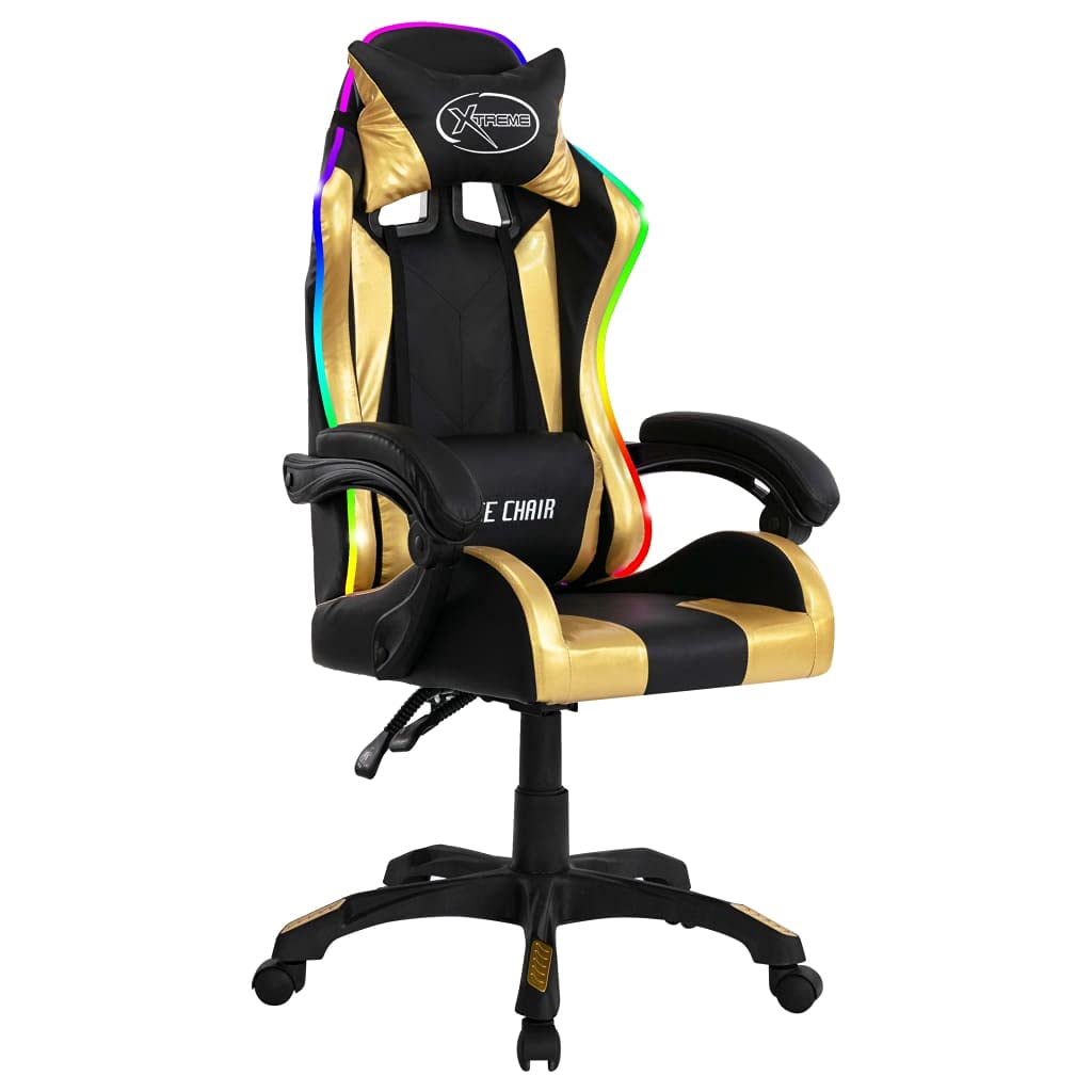 Silla Gaming con Luces LED RGB Cuero sintético Dorado y Negro
