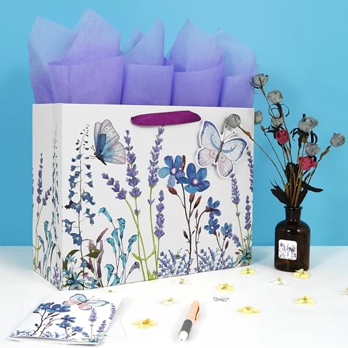13-Large-Purple-Gift-Bag-Set-with-Greeting-Card-and-Tissue-Paper-Lavender-and-3D-Butterfly-Womens-Birthday-Girls-Party-Mothers-Day-Wedding