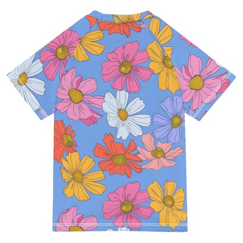 ALAZA Kids Rash Guard Girls Toddler Swim Shirts Short Sleeve Cosmos Flower UPF 50+ 3T2