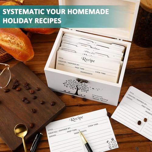 CypherX Minimalist Recipe Box - Wooden Recipe Card Box with 50 Blank Cards and 8 Wood Dividers - Gifts for Cooking Lovers | Best Housewarming and Bridal Shower Gift, Elegant White by CypherX - Image 6