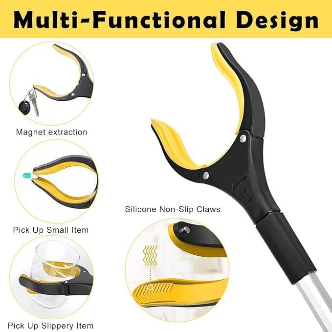 Image of Foldable Reacher Grabber Tool with Magnet - Lightweight Aluminum Long Arm Pickup Tool - Litter Picker, Trash Grabber, Garbage Picker, Claw Extender for Elderly & Disabled