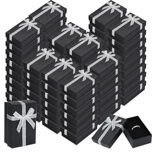 72 Stück Schmuck Geschenkboxen Set – Schwarz Kartonboxen mit Deckel & Schleife, 5 x 8 x 3 cm – Leere Schmuckschachteln für Halskette, Ring, Ohrringe, Armband – Geschenkverpackung für Hochzeit & Geburt
