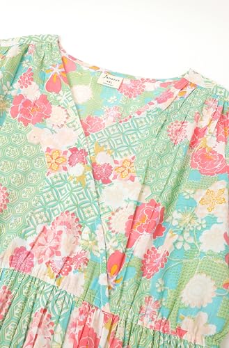 Image of Janasya Women's Plus Size Sage Pure Cotton Floral Printed A-line Dress