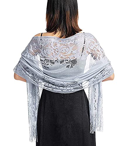 chuangminghangqi Femme Châles Etoles Echarpe Foulards en Dentelle Creuse Été Étole de Protection fes Épaules pour Mariages Mariée Bridemaids Cocktail Cérémonies Tenue de Soirée Fête Plage (Gris) Cover