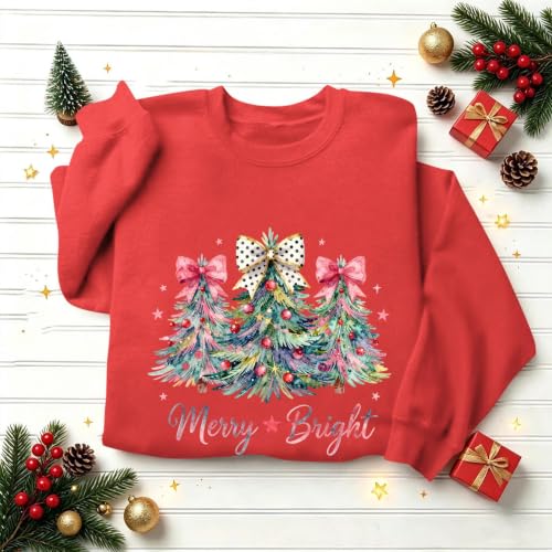 Womens Christmas Sweatshirt Christmas Tree Graphic Xmas Sweater Tops - image 3