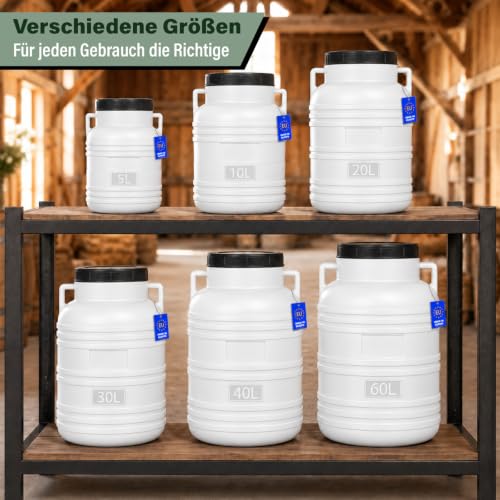 FIXKRAFT Weithalsfass Lebensmittelecht 30L Futtertonne Hund Gärbehälter Futter Tonne mit Deckel Maischefass Schraubdeckel 30 Liter Camping Kanister Gärfass (Weiß)