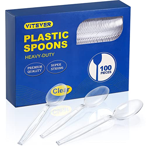 [100 Count] Heavy Duty Plastic Spoons, Premium Disposable Spoons, Durable Plastic Cutlery For For Parties, Picnics, Big Event, Daily Use - Heat Resistant & Bpa Free - Clear #TOP27