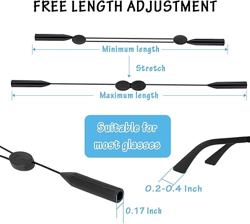 Miniatura 2 de BERYLER Paquete de 4 correas ajustables para gafas, correa duradera para lentes de sol, correa impermeable para gafas, correa antideslizante para