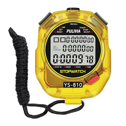 Image of Stopwatch Timer 10 Splits /Laps Digital Stop Watch for Sports, Countdown Alarm Clock Date Memory Recall Large Display, Stopwatch for Coaches PE-Teacher Referee (Yellow, 10 Splits /laps)