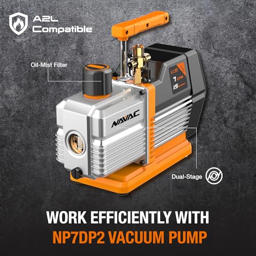 NAVAC HVAC Vacuum Pump - Reliable Dual-Stage AC Motor Pump with Lightweight Design for Residential & Commercial Use - Ideal for Evacuation of HVAC Equipment - 15 Microns - Pro Series - 7 CFM Flow Rate
