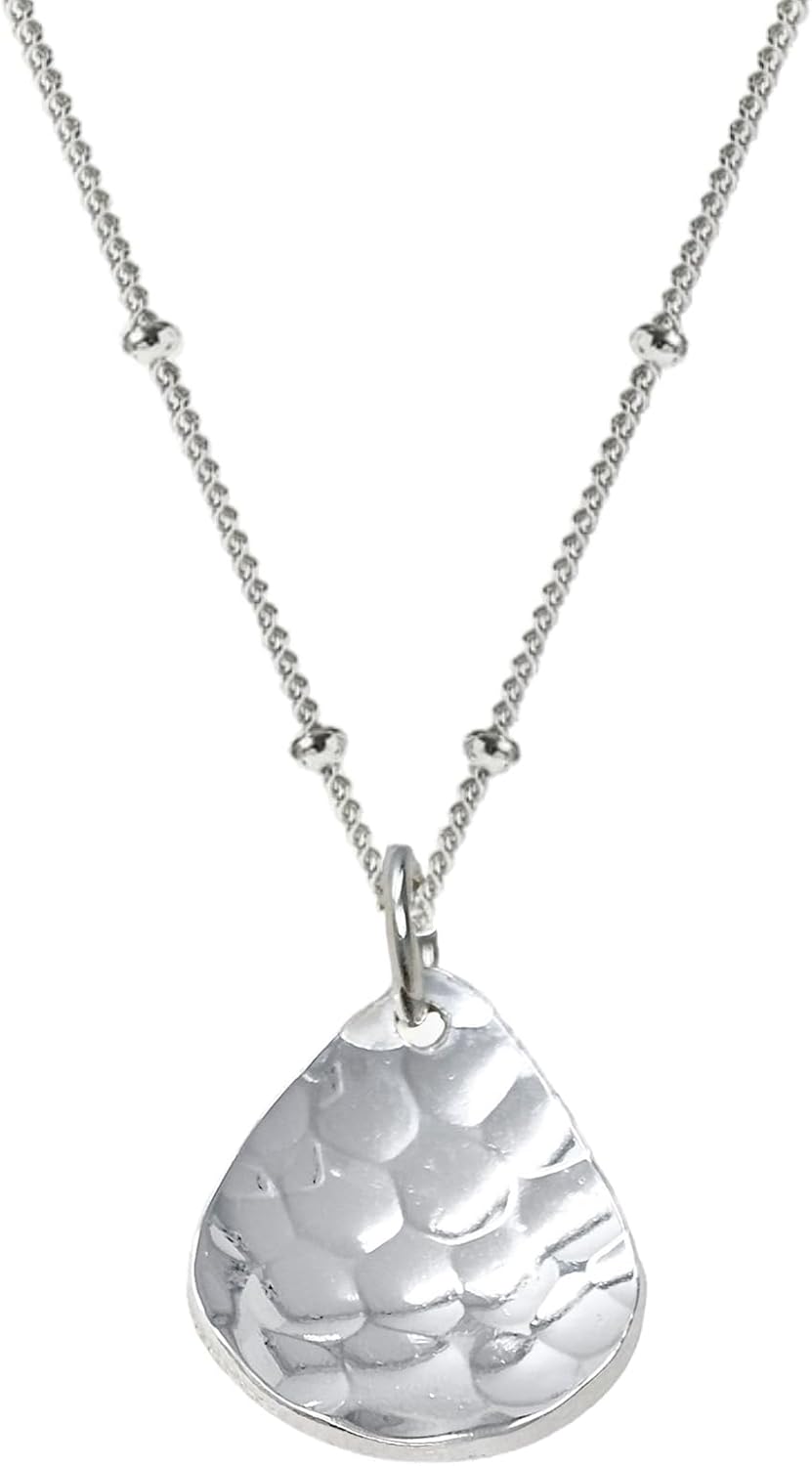 Handmade Womens Silver Pendant Necklace | 925 Sterling Silver Hammered Pendant Charm on Beaded Chain Necklace Layered Stacking Necklace for Women Ladies Girls