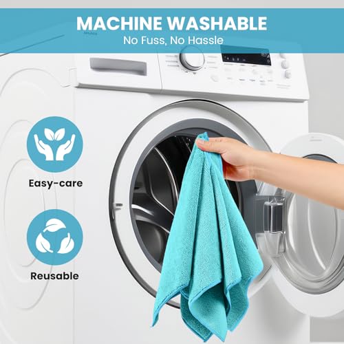 Image of SIFANGKE Microfiber Cleaning Cloth, 12 Pack SkyBlue Cleaning Rags for Housekeeping, Reusable Microfiber Towels for Car, Kitchen, Bathroom and Household Cleaning Supplies, 11.8 inchX11.8 inch