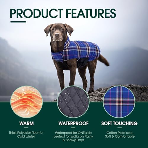 Image of Kuoser Waterproof Dog Coat, Warm Reversible Dog Jacket with Leash Hole