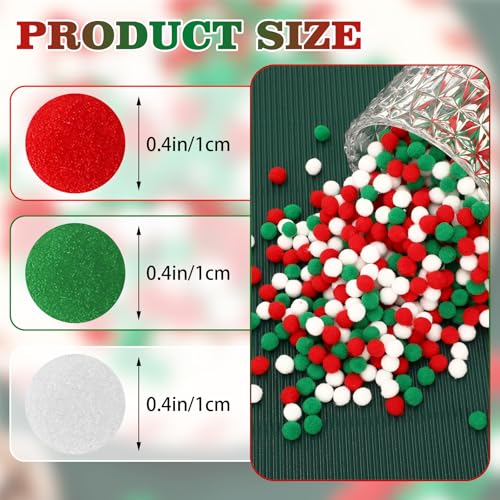 image for SEPGLITTER Christmas Pom Poms Balls, 1000 Pieces Red Green White Pompo