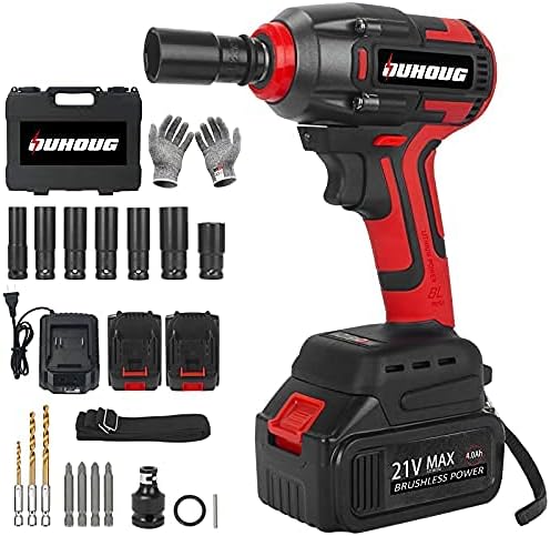 OUHOUG Cordless Impact Wrench, 1/2 Chuck Impact Driver/Drill/Screws with 3200RPM Variable Speed, Torque 300 ft-lbs,21V Lithium-Ion 4.0AH Battery Pack and Replacement battery