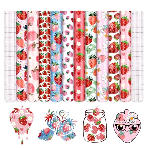 Vinyle adhésif permanent 10 feuilles fraise imperméable pour loisirs extérieurs