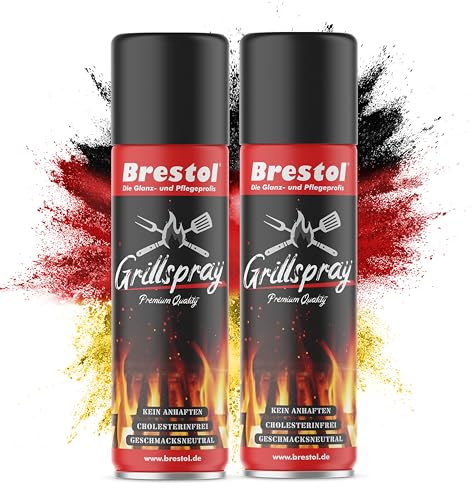 BRESTOL® Trennspray Grill 2x 200 ml - Grillspray mit Antihaftbeschichtung, Trennfett, Antihaftspray, Vegan - perfektes Grillergebnis, reduzierter Fett- & Ölgebrauch - Ideal für Grillpartys zur EM 2024