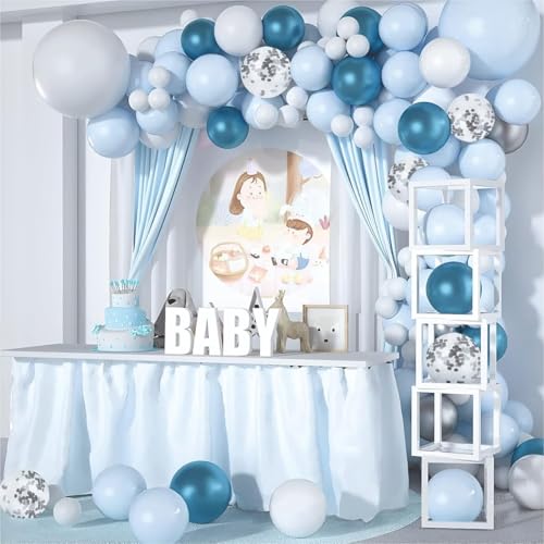 Image of 36 Pcs Set of blue, white and chrome blue balloons garland kit for Birthday Decoration, Baby shower, Home Decoration Items
