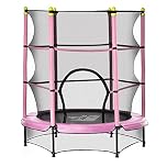 HOMCOM 4.6FT Kids Trampoline with Safety Enclosure, Indoor Outdoor Toddler Trampoline, for Ages 3-10 Years, Pink