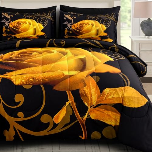Edredón amarillo Queen reversible de 7 piezas con sábanas de microfibra 2