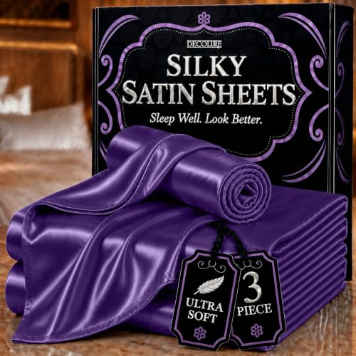 Image of DECOLURE Satin Sheets Twin Size | Softer Than Silk | Luxury 3 Pc Bed Set