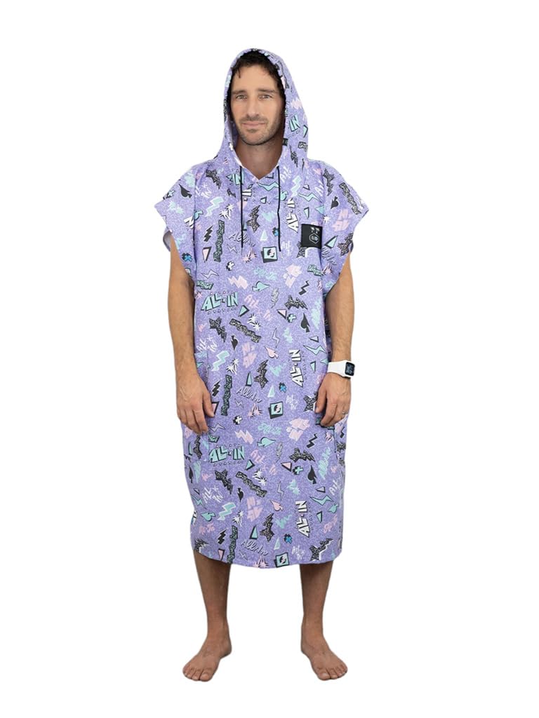 ALL-IN - Poncho de Voyage Travel Poncho - Microfibre 100% Recyclée - Surf, Bain et Plage - Forme Classique Coupe Droite à Capuche - Taille Unique