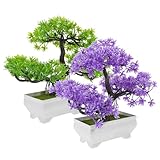 iplusmile 2 Stück Künstlicher Kleiner Bonsai Baum Kiefer aus Kunststoff Kleine Japanische Kiefern Tisch und Schrankdekoration Realistische Schalenpflanze für Wohn und Bürodekor