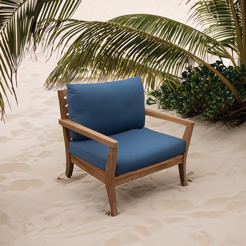 Image of Tommy Bahama Sunbrella Fabric 1-Piece Outdoor Knife Edge Deep Seat Lounge Chair Seat and Back Cushion Set, Bamboo Bay Cobalt