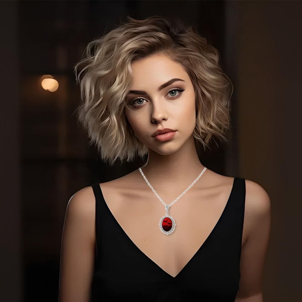 Gothic Necklace Blood Red Goth Vampire Necklace Pendant Crystal Cameo Vintage Halloween Jewelry for Women Costume Accessories - Image 6