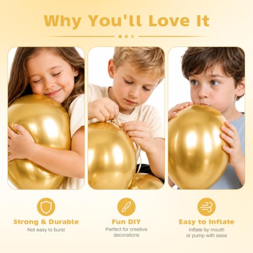 Image of Metallic Gold Balloons, 12 Inch Chrome Gold Latex Party Balloons | 30 Pack Gold Balloons for Birthday, Retirement, New Years, Anniversary, Graduation, Bachelorette, Casino Disco Decor