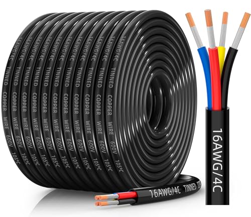 CONEPY 16 Gauge Wire 4 Conductor Electrical Wire 16 AWG Tinned Copper Stranded PVC Cable IP68 Waterproof/Flexible/Low Voltage Cord for Automotive RV Marine Solar LED Lighting(100FT)