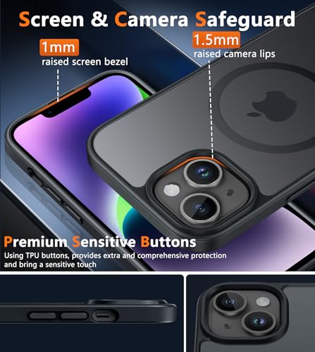 Image of FNTCASE for iPhone 14 Plus Case: for iPhone 15 Plus Magnetic Matte Textured Military Grade Drop Protection Translucent Cell Phone Cover - Slim Shockproof Protective Bumper Phonecase