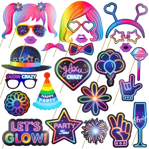 Yooyan - Yooyan 25 Stück Fotobox Accessoires Neon, Requisiten Glow, Party Zubehör, Fotobox Accessoires für Geburtstag, Karneval, Hochzeit, Weihnachtsparty, Disco Party Zubehör Deko Gadgets
