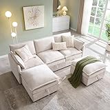 85.83' Sectional Couches for Living Room, Cloud Couch Sectional with Large Storage Ottoman, U-Shape Modular Sectional Sofa with 5 Seater Chenille Sofa and Pillow for Apartment, Bedroom, Beige