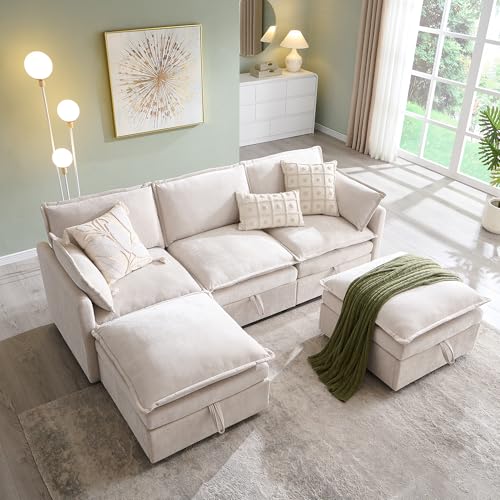 wow97e Cloud Couch U-Shape Sectional with Storage & Ottoman