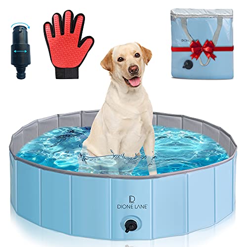 DIONE LANE Foldable Dog Pool Made Extra Thick - Hard Plastic Kiddie Pool for Kids and Dog Swimming Pool - Toddler Baby Plastic Pool for Kids and Dogs - Pet Pool - Small Outdoor Pool Dog Bath Tub 32In