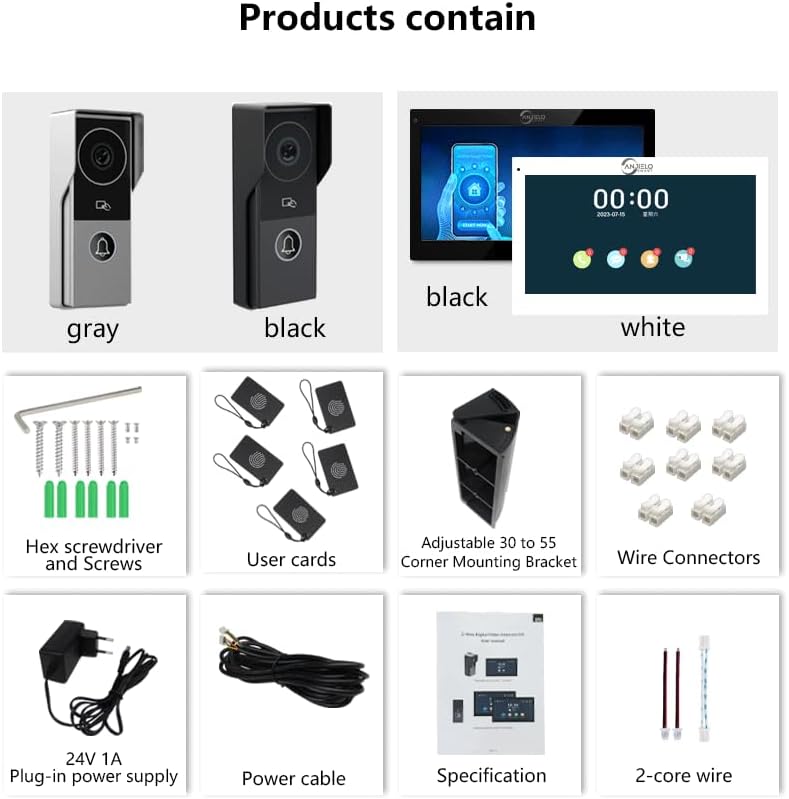 Miniatura 8 de Timbre con sistema de portero de video con 2 cables con cámara de 1080P y monitor táctil de 7 pulgadas, kit de videoportero WiFi para el hogar,