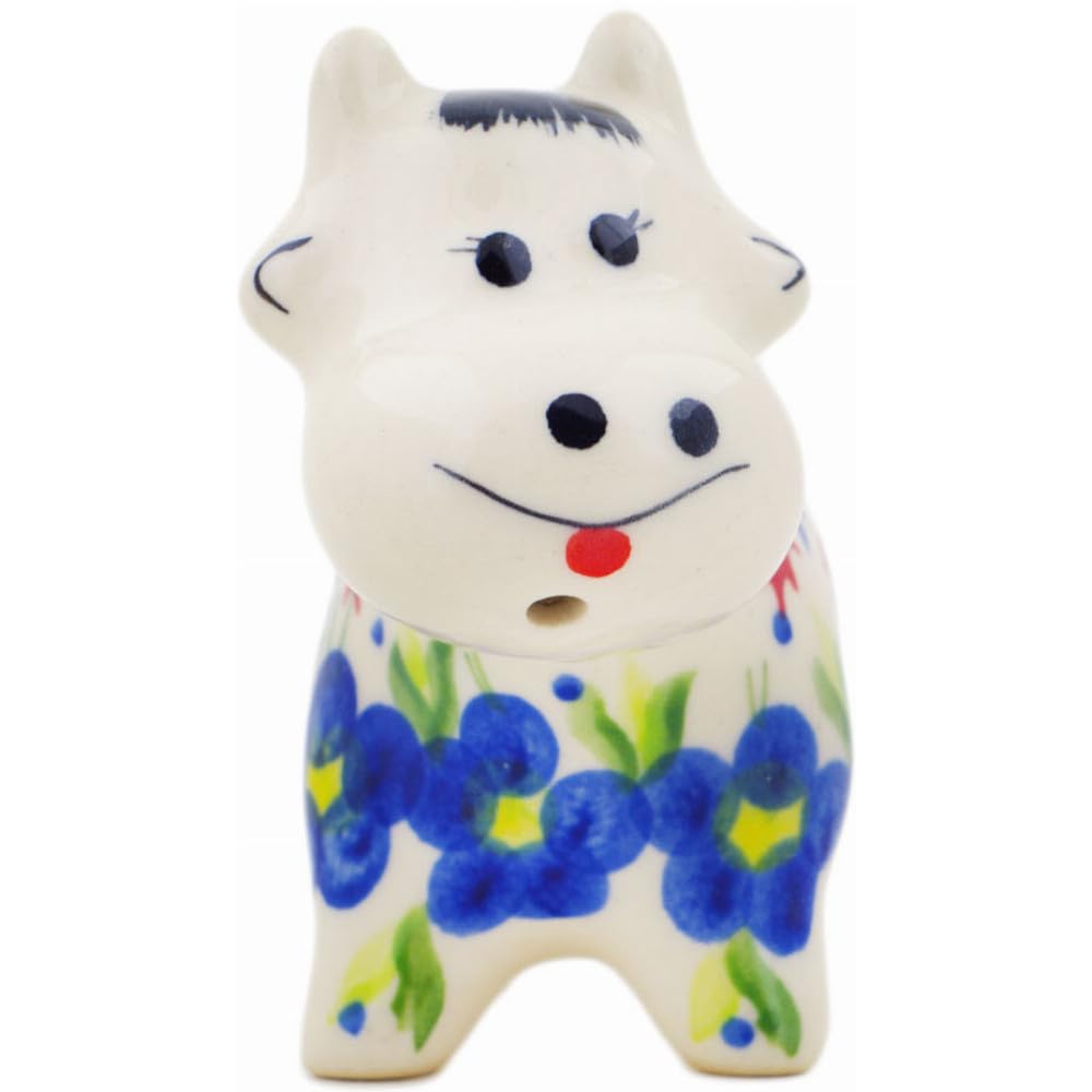 Authentic Polish Pottery Cow Shaped Creamer in Passion Poppy Design Handmade in Boles?awiec Poland by Ceramika Bona + Certificate of Authenticity