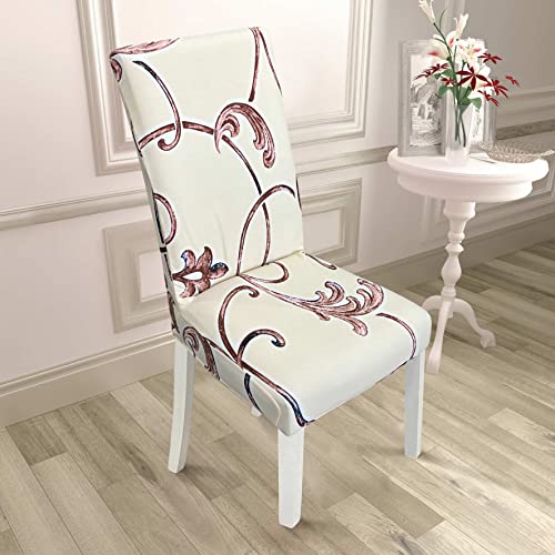 Image of House of Quirk Elastic Chair Cover Stretch Removable Washable Short Dining Chair Cover Protector Seat Slipcover (Pack of 2, Beige Orchid Stem)