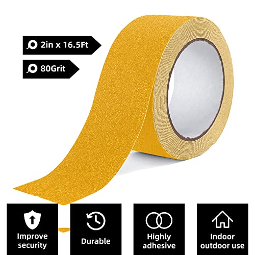 Image of Reniteco Anti Slip Tape - 2 inch x 16.5Ft, Yellow Heavy Duty Grip Tape - High Adhesion & Waterproof, No Residue Removal for Outdoor Stairs, Tile, Shower, Bathtub - Extra Grip Safety Tape