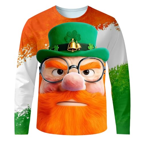 Generisch Camiseta de manga larga para el Día de San Patricio, estampado gráfico verde irlandés, camiseta informal y cómoda de cuello redondo para las vacaciones, verde, 5XL